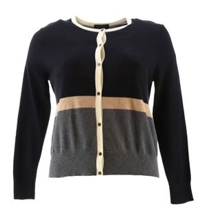 Lands' End Long Sleeve Supima Color block Cardigan Sweater size Medium